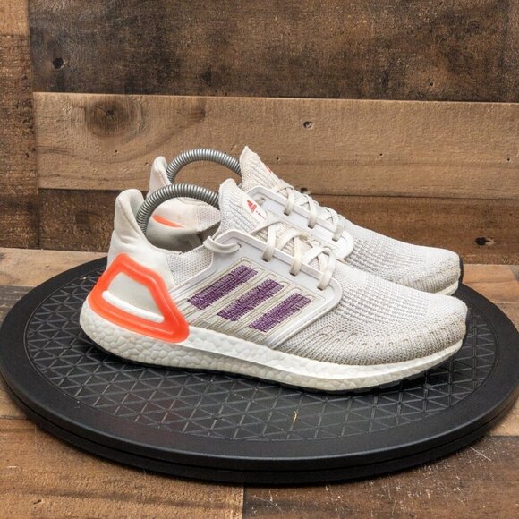 ADIDAS ULTRABOOOST 20 PRIMEKNIT WOMENS ATHLETIC SHOES WHITE PURPLE PINK SIZE 8 - Picture 9 of 9